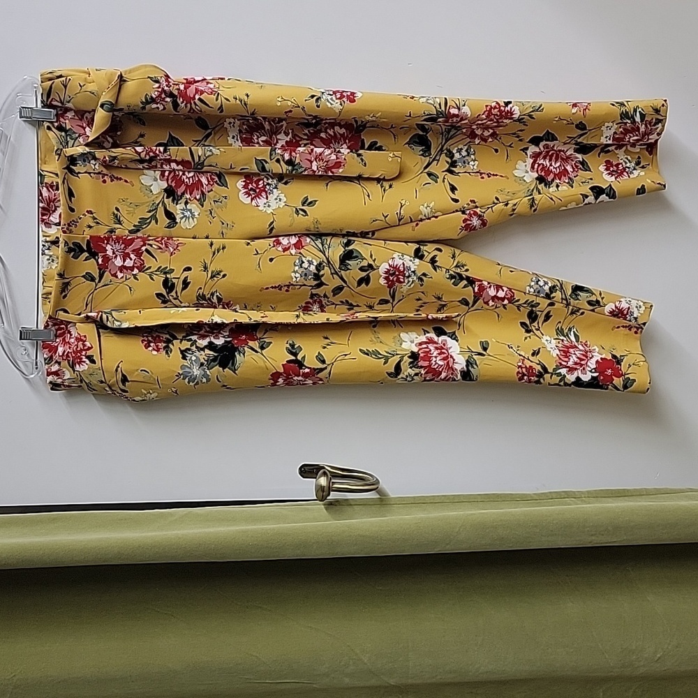Jules & Leopold Yellow Floral Belted Waist Pants Cropped Size XL